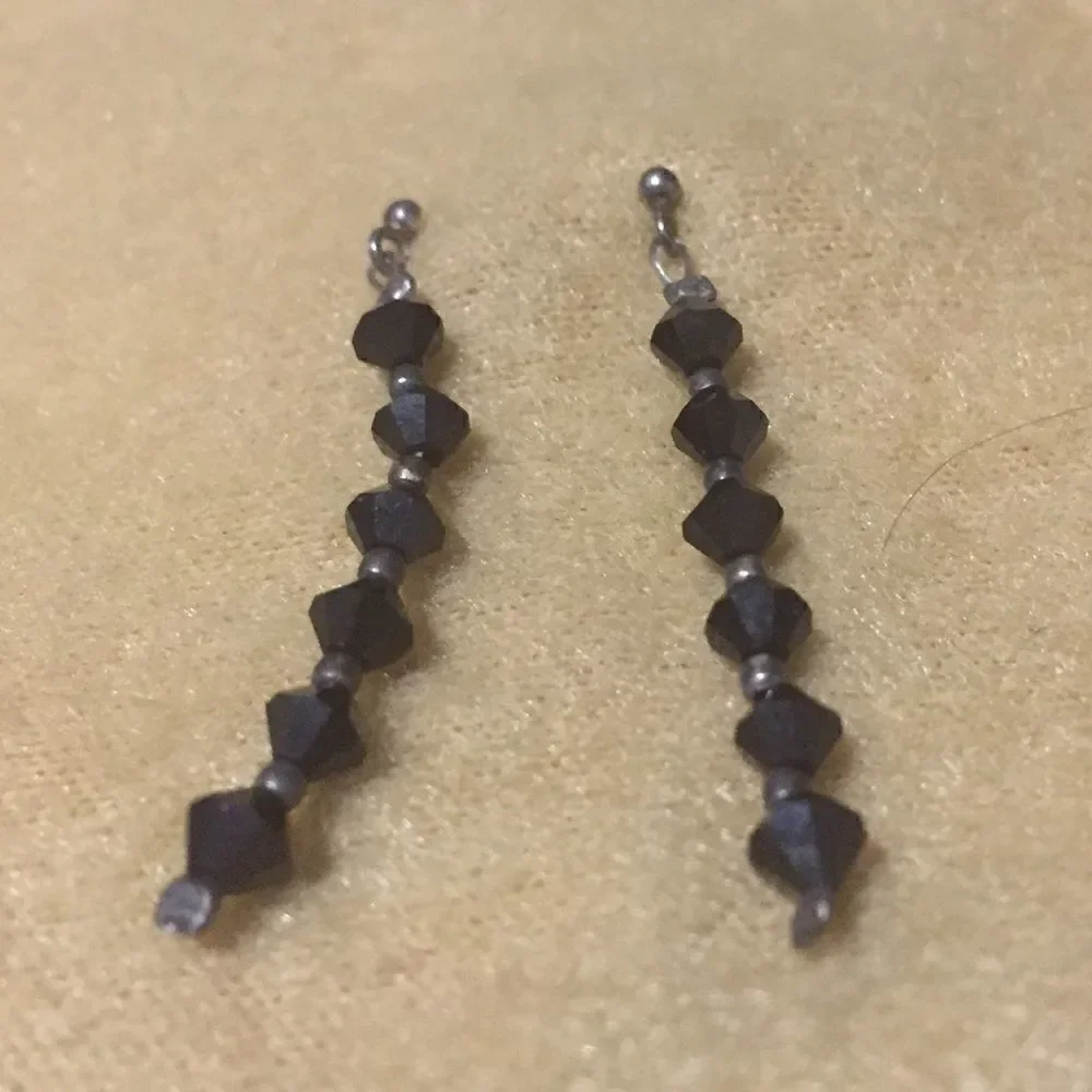 Simple Black and Silver Beaded Earrings